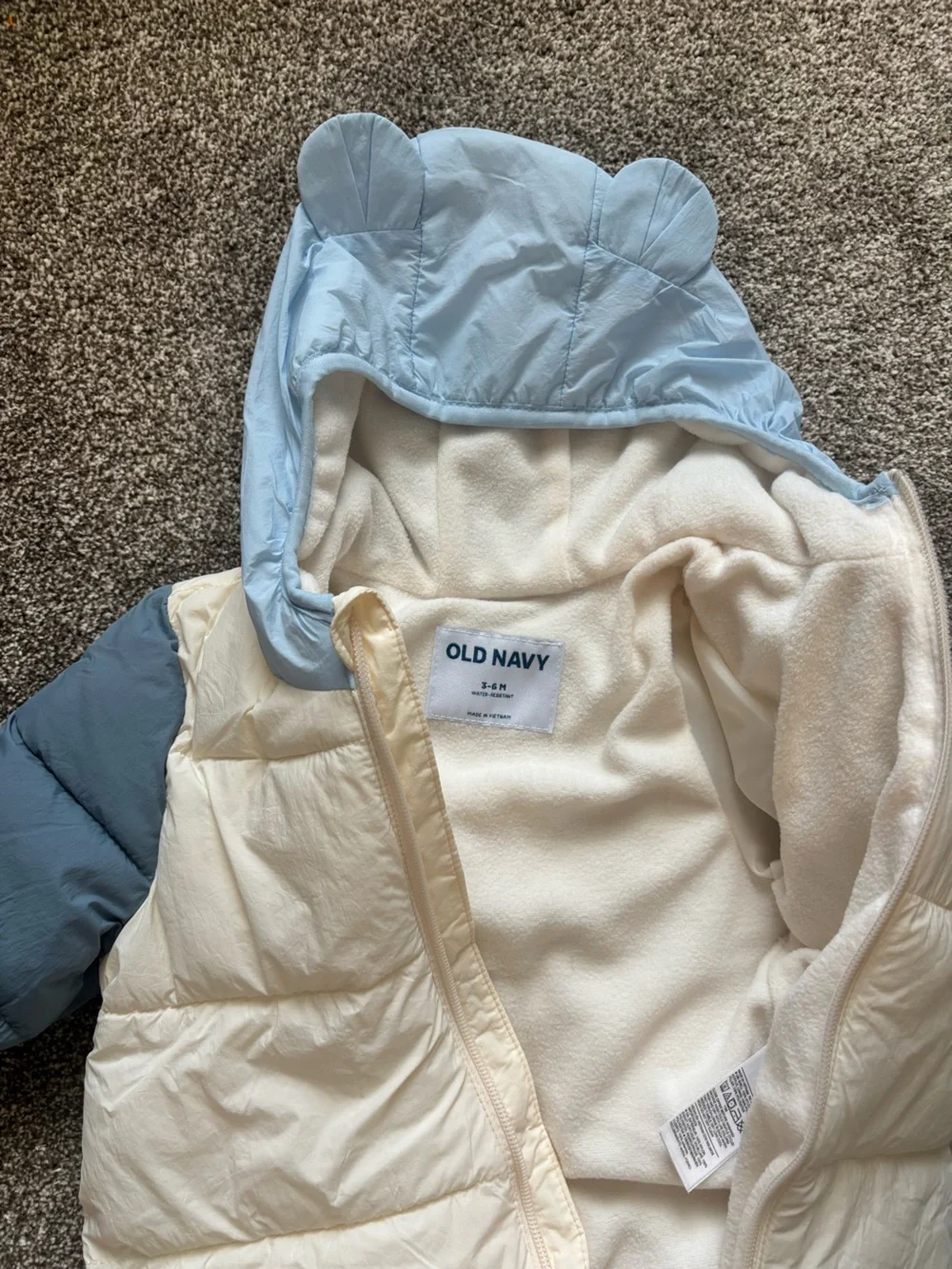 Old Navy Cream and Light Blue Quilted Baby Bunting